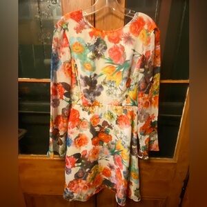 Betsey Johnson Multicolor Floral Long-Sleeve A-Line Dress